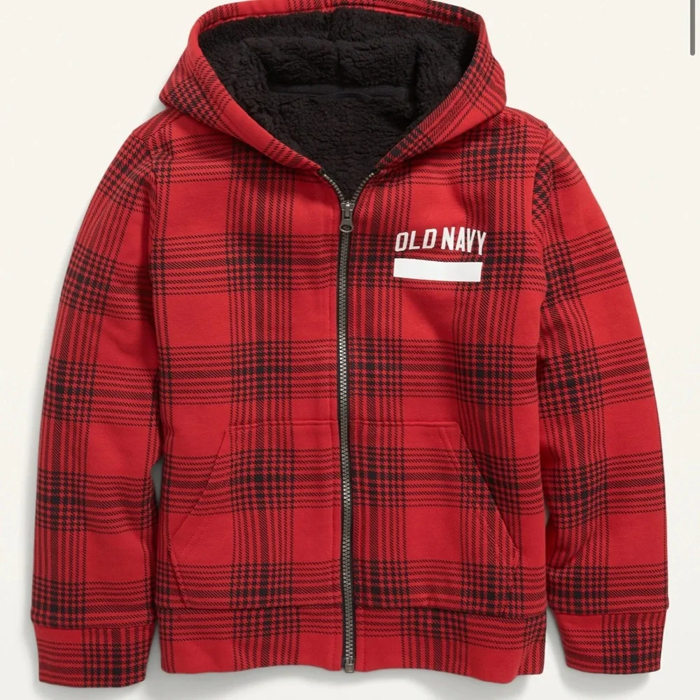 OLD NAVY Cozy Sherpa-Lined Logo-Graphic Zip Hoodie‎ for Boys